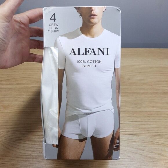 ALFANI Shirt Mens XL White 4-Pack Crewneck T-Shirt 100% Cotton Slim Fit Crew - Picture 1 of 5